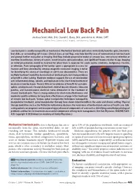 Mechanical Low Back Pain Joshua Scott Will, DO; ​David C