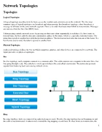 Network Topologies Topologies