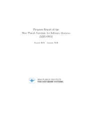 Progress Report of the Max Planck Institute for Software Systems (MPI-SWS)