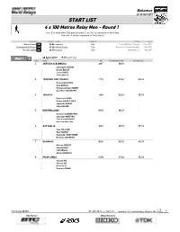 START LIST 4 X 100 Metres Relay Men - Round 1 First 2 in Each Heat (Q) and the Next 2 Fastest (Q) Advance to the Final the Next 8 Fastest Advance to the Final B