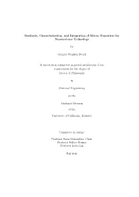 Synthesis, Characterization, and Integration of Silicon Nanowires for Nanosystems Technology