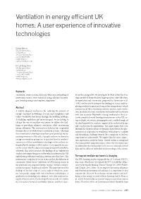 Ventilation in Energy Efficient UK Homes: a User Experience of Innovative Technologies