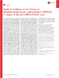 PEPCK): a Target of the P53-SIRT6-Foxo1 Axis