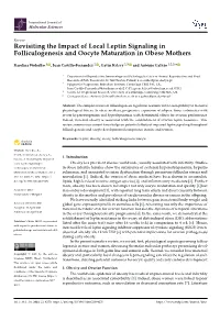 Revisiting the Impact of Local Leptin Signaling in Folliculogenesis and Oocyte Maturation in Obese Mothers