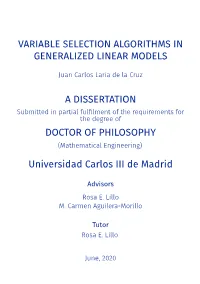 Variable Selection Algorithms in Generalized Linear Models