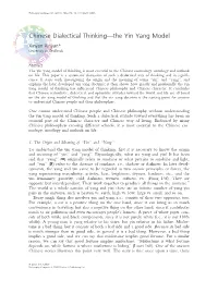 Chinese Dialectical Thinking—The Yin Yang Model Xinyan Xinyan* University of Redlands