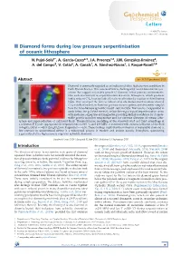 Diamond Forms During Low Pressure Serpentinisation of Oceanic Lithosphere
