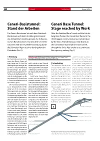 Stand Der Arbeiten Ceneri Base Tunnel: Stage Reached by Work