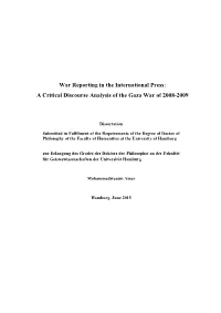 War Reporting in the International Press: a Critical Discourse Analysis of the Gaza War of 2008-2009