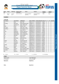 Player Selection Sheet