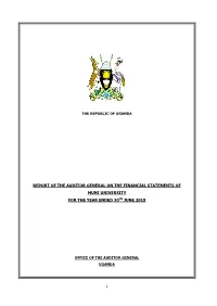Report of the Auditor General on the Financial Statements of Muni University for the Year Ended 30Th June 2018