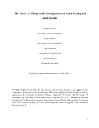 The Impact of Group Audit Arrangements on Audit Pricing and Audit Quality