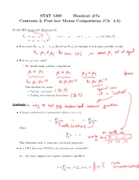 STAT 5200 Handout #7A Contrasts & Post Hoc Means Comparisons