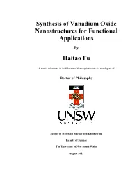 Synthesis of Vanadium Oxide Nanostructures for Functional Applications Haitao Fu