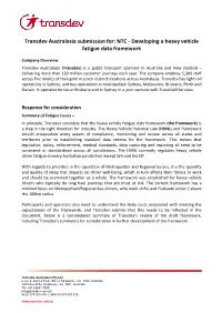 Transdev Australasia Submission For: NTC - Developing a Heavy Vehicle Fatigue Data Framework