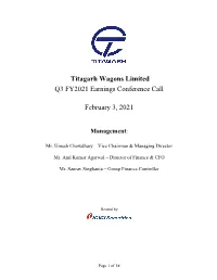 TWL Concall Transcript for Q3 FY21 Results