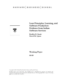 Lean Principles, Learning, and Software Production: Evidence from Indian Software Services