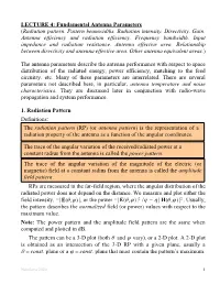 LECTURE 4: Fundamental Antenna Parameters (Radiation Pattern