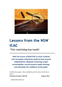 Lessons from the NSW ICAC ‘This Watchdog Has Teeth’