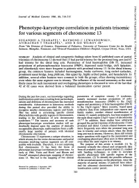 Phenotype-Karyotype Correlation in Patientstrisomic