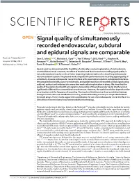 Signal Quality of Simultaneously Recorded Endovascular, Subdural and Epidural Signals Are Comparable Received: 7 September 2017 Sam E