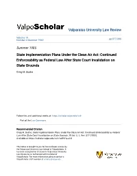 State Implementation Plans Under the Clean Air Act: Continued Enforceability As Federal Law After State Court Invalidation on State Grounds