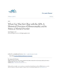 When Gay Was Not Okay with the APA: a Historical Overview Of