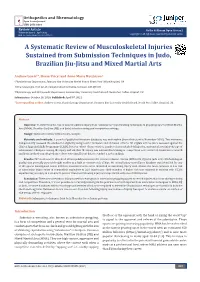 A Systematic Review of Musculoskeletal Injuries Sustained from Submission Techniques in Judo, Brazilian Jiu-Jitsu and Mixed Martial Arts