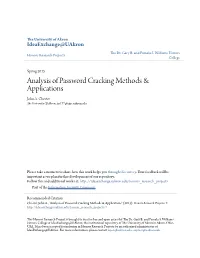 Analysis of Password Cracking Methods & Applications