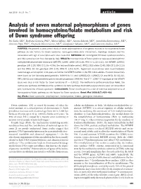 Analysis of Seven Maternal Polymorphisms of Genes Involved In