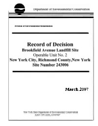 Record of Decision Brookfield Avenue Landfill Site Operable Unit No