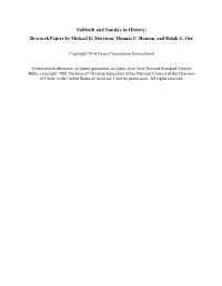 Sabbath and Sunday in History: Research Papers by Michael D
