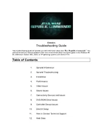 Troubleshooting Guide Table of Contents