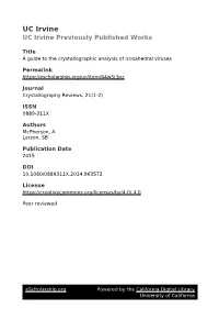 A Guide to the Crystallographic Analysis of Icosahedral Viruses