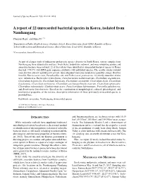 A Report of 22 Unrecorded Bacterial Species in Korea, Isolated from Namhangang