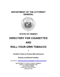 Directory for Cigarettes and Roll-Your-Own Tobacco