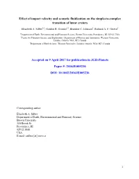 Effect of Impact Velocity and Acoustic Fluidization on the Simple-To-Complex Transition of Lunar Craters