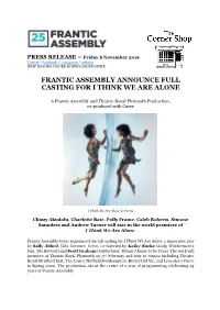 Frantic Assembly Announce Full Casting for I Think We Are Alone