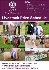 Livestock Prize Schedule