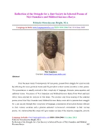 Reflection of the Struggle for a Just Society in Selected Poems of Niyi Osundare and Mildred Kiconco Barya