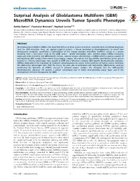 Surprisal Analysis of Glioblastoma Multiform (GBM) Microrna Dynamics Unveils Tumor Specific Phenotype