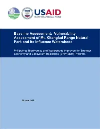 Vulnerability Assessment of Mt. Kitanglad Range Natural Park and Its Influence Watersheds