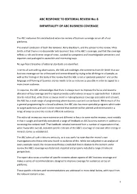 ABC RESPONSE to EDITORIAL REVIEW No: 8 IMPARTIALITY OF