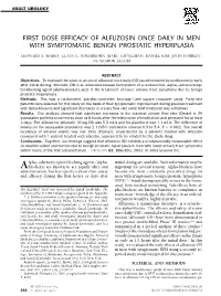First Dose Efficacy of Alfuzosin Once Daily in Men with Symptomatic Benign Prostatic Hyperplasia