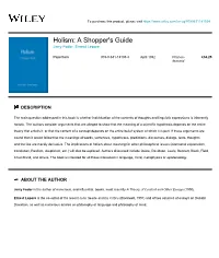 Holism: a Shopper's Guide Jerry Fodor, Ernest Lepore
