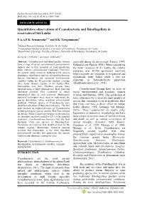 Quantitative Observations of Cyanobacteria and Dinoflagellata in Reservoirs of Sri Lanka