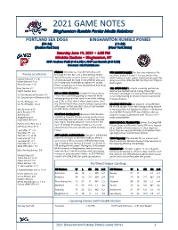 2021 Game Notes
