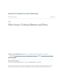 Police Science Technical Abstracts and Notes
