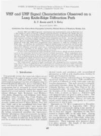 VHF and UHF Signal Characteristics Observed on a Long Knife-Edge Diffraction Path A