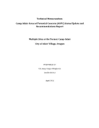 Camp Adair Areas of Potential Concern (AOPC) Status Update and Recommendations Report